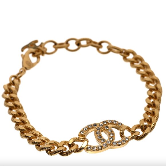 CHANEL Crystal CC Chain Link Bracelet Gold - Picture 1 of 13